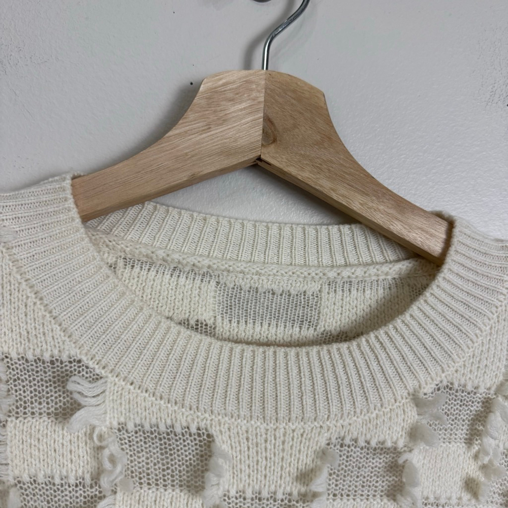 Beige Sweater Women Size Medium Oversized Wool Pullover Longsleeves Fringe Boho - Picture 9 of 16